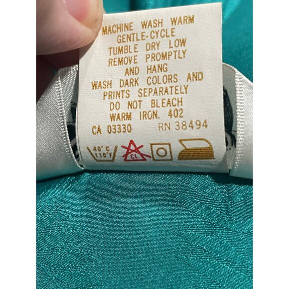 Ship 'N Shore Women's Size 12 Long Sleeve Button Up Ruffle Neck Blouse Green - Picture 8 of 9